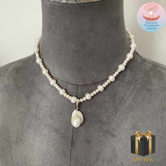 Baroque Style Freshwater Pearl Necklace with Adjustable Clasp - Timeless and Elegant Design for Every Occasion, Genuine Pearls with Universal Clasp, Ideal for Valentine's Day and Special Events