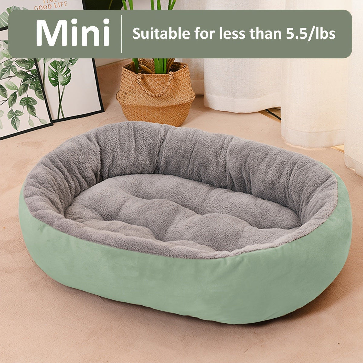 Cozy oval pet bed for small to medium dogs, plush polypropylene mat, non-assembled.