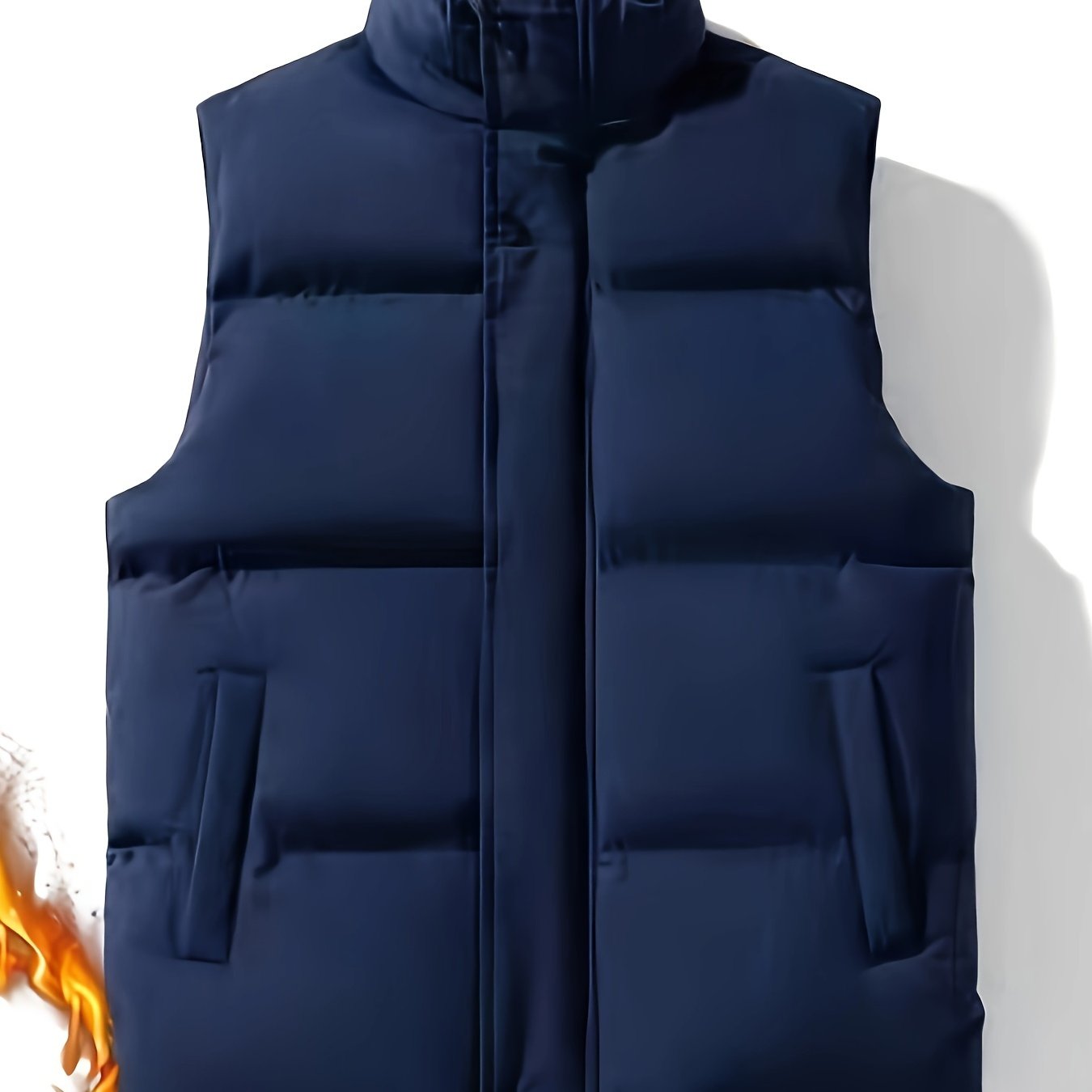 Men's casual thickened warm vest with pockets for hiking and outdoor activities, made of polyester filled fabric in a regular fit for fall.