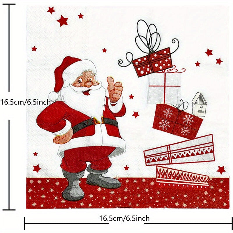 Package of 40 tri-fold disposable Christmas napkins featuring a Santa print, perfect for holiday parties and dining.