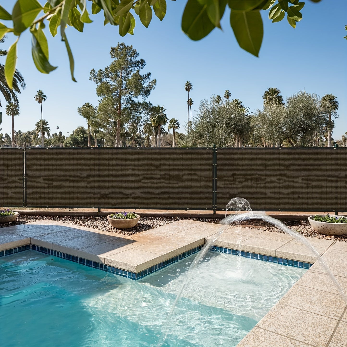 Encrypted coffee color net with privacy fence, punched every 50cm with 6 edges.