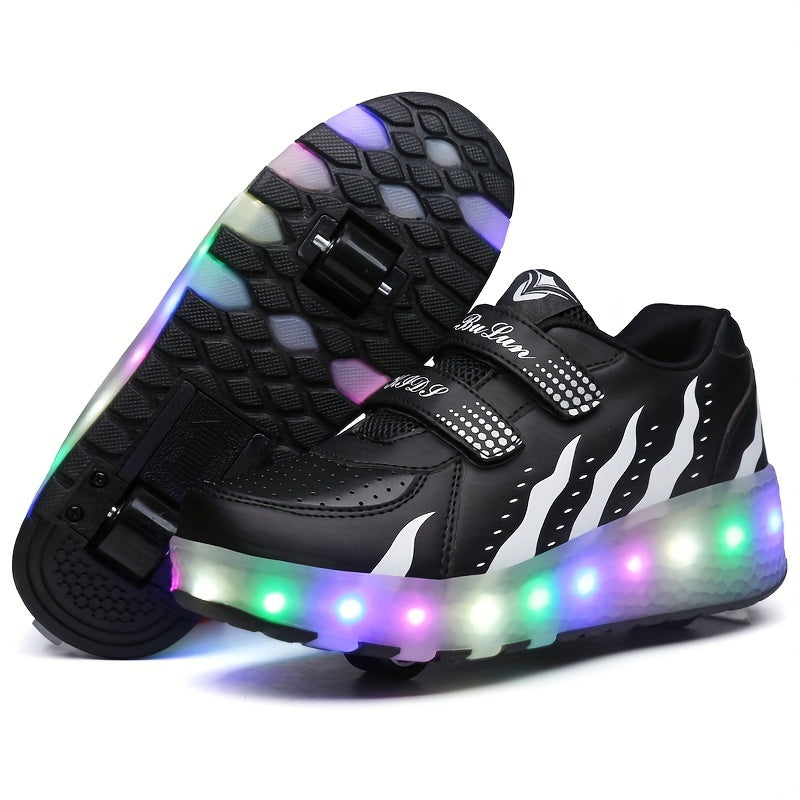 Trendy, breathable roller shoes with LED lights for kids, perfect for outdoor sports and skating.