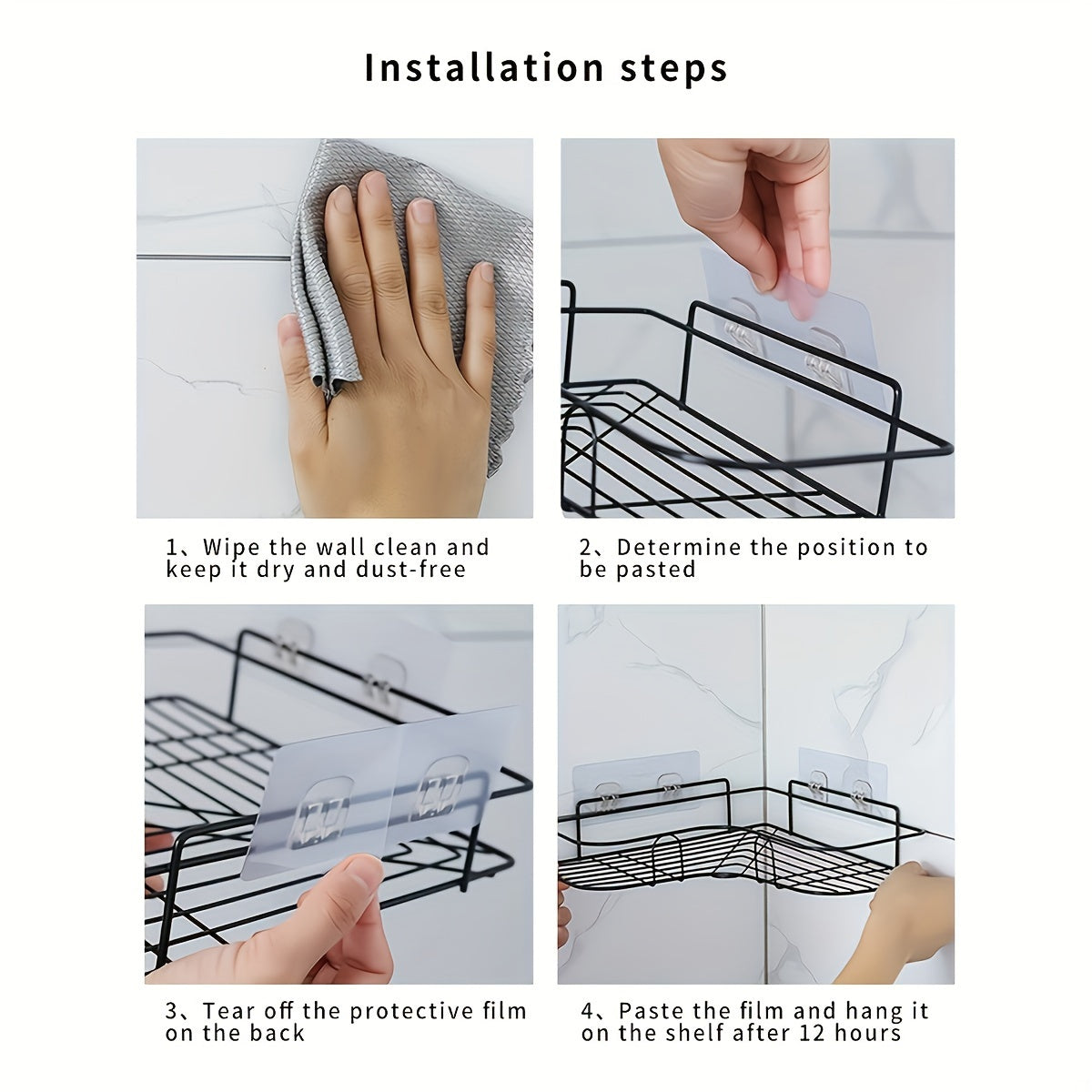 1 shower corner, kitchen shelf, bathroom shelf, triangular storage rack, and wall-mounted storage rack in the bathroom that is punch-free.