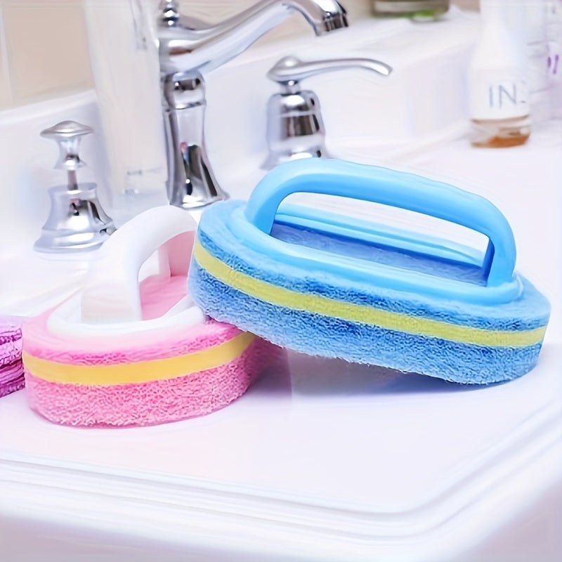 Introducing the Magic Sponge Cleaning Brush - A versatile manual scrubber perfect for kitchen, bathroom, living room, toilet, and car surfaces. This portable brush requires no electricity and comes with a convenient handle for easy use. Great for