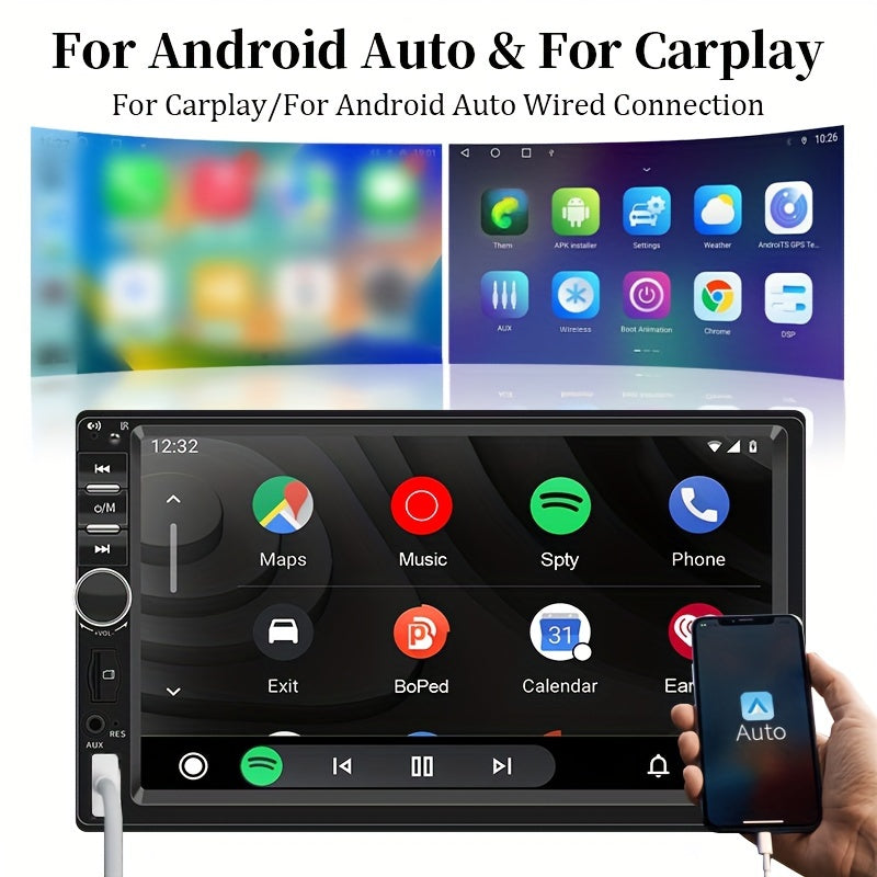 17.78cm HD Car Stereo with Touch Screen, Android Auto & CarPlay, GPS, Aux, SD/USB Inputs, Steering Wheel Controls, Wireless Android/iOS Connectivity - No Battery Required, Vehicle