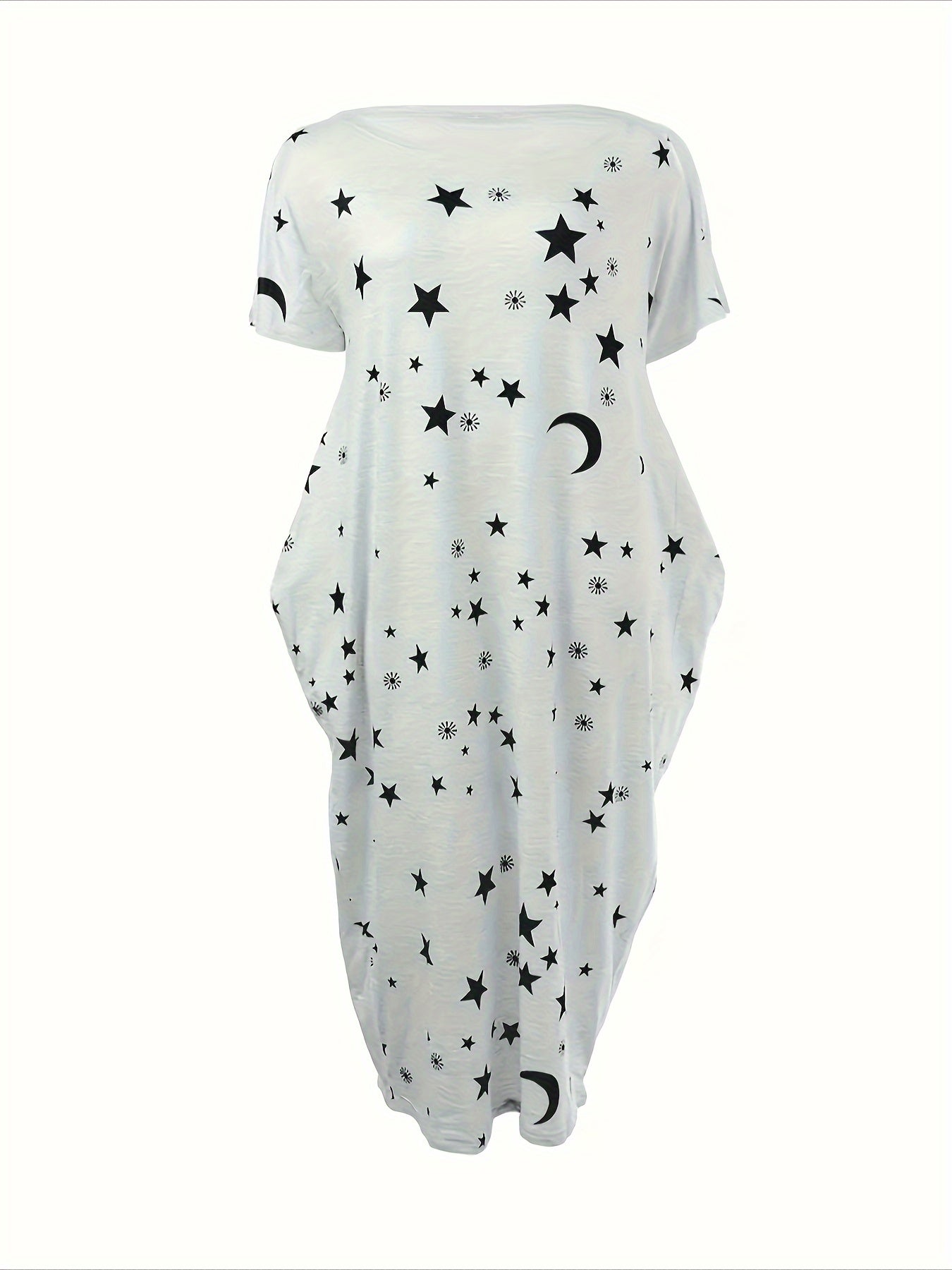 Casual maxi dress with butterfly print, boat neck, and pockets for women, perfect for lounging or as a nightgown.