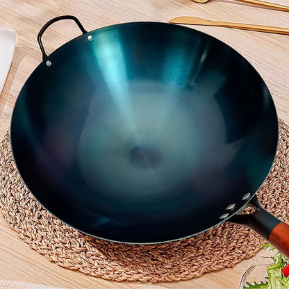 1 piece of Traditional Cast Iron Wok- Non-Stick and Uncoated Cooking Pan designed for Gas Stoves and Induction Cooktops- Ideal for Home Kitchens with Round Bottom, Suitable for Use on Coal Gas Stove.