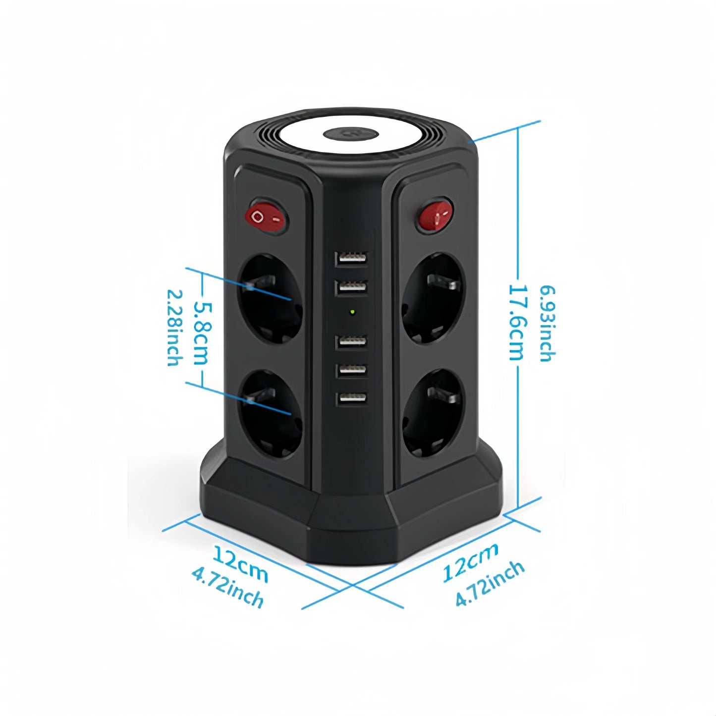 STGAROT 13-in-1 multi-power outlet with 5 USB-A ports, 8 AC sockets, 4 switches, night light, 3m cable, for home and office.