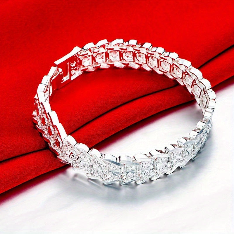 This elegant 12mm Coin Wide Bracelet is made of S925 Sterling Silver, ideal for daily wear or special occasions. With its simple and stylish design, it is allergy-resistant and perfect as a fashion jewelry gift.