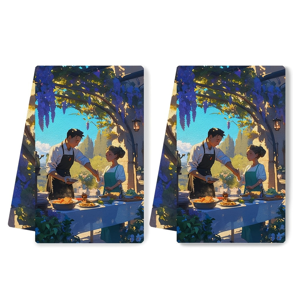 Set of 2 Ultra Soft Kitchen Towels, includes a pair of tickets to a local culinary event. Highly Absorbent Dish Hand Towels perfect for Holiday Decor. Machine Washable and measuring 16x24 inches. Item number 2KYSMF1214032