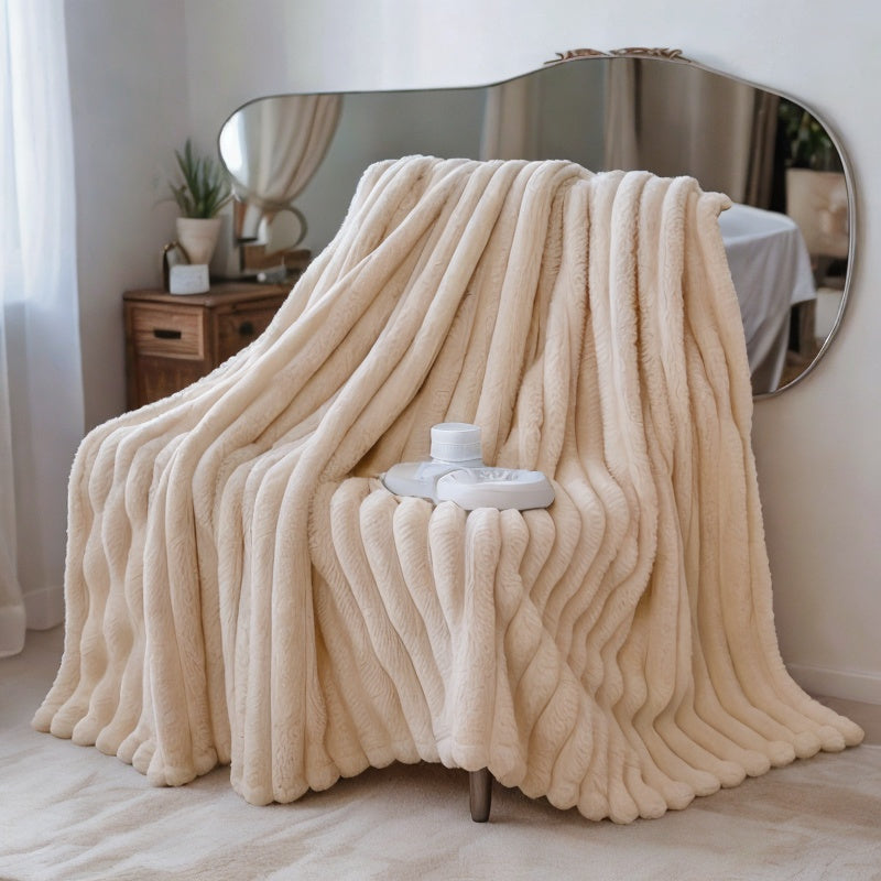 Stay cozy and stylish with our Plaid Rabbit Fur Throw, a versatile home accessory made from luxurious polyester. Whether you're lounging on the couch, snuggled up in bed, or taking a nap at the office, this throw is perfect for all your comfort needs.