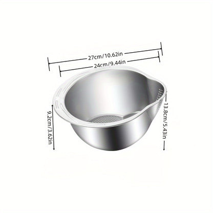 The Stainless Steel Draining Basket: A Must-Have for Washing Rice, Rinsing Fruits, and Draining Water in Your Kitchen at Home.