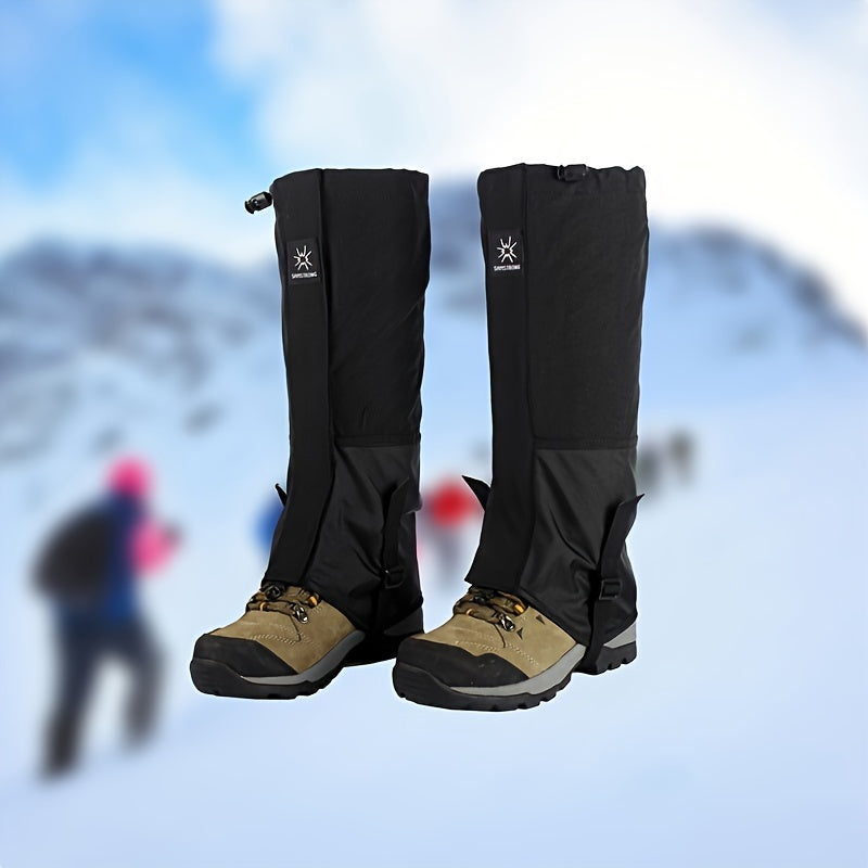 Waterproof snow gaiters for hiking, walking, and mountain climbing with adjustable fit.