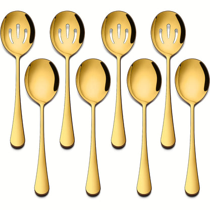 4/6/8PCS Golden Serving Utensils, Serving Spoons, Slotted Spoons, Premium Stainless Steel Buffet Spoons for Events, Mirror Polished, Dishwasher Safe.