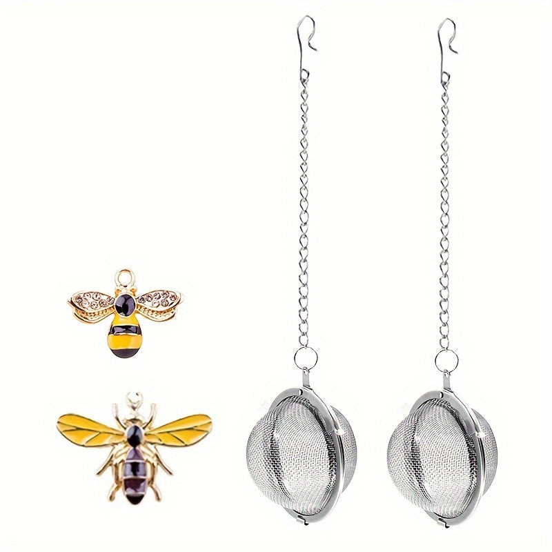 Handmade Tea Infuser Set with Honey Bee and Spider Design - Includes 2 Tea Strainers and Bee Charm Pendant - Perfect for Loose Leaf Tea Steeping