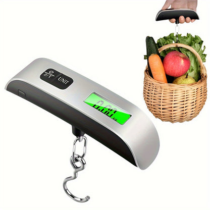 Portable electronic luggage scale with LCD display, suitable for weighing luggage up to 50kg/110lb.