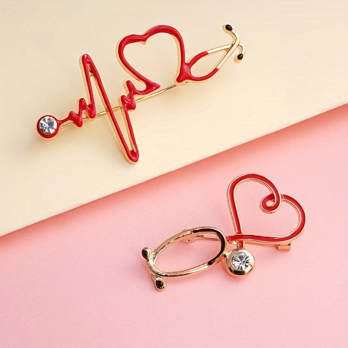 Fashionable stethoscope brooch pin made of alloy, perfect for daily wear or as a holiday gift.