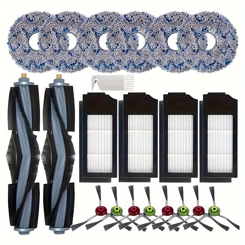 Kit includes 2 main brushes, 4 HEPA filters, 8 side brushes, and 6 mop pads for Ecovacs Deebot X1 Omni / T10 Omni robotic vacuums.