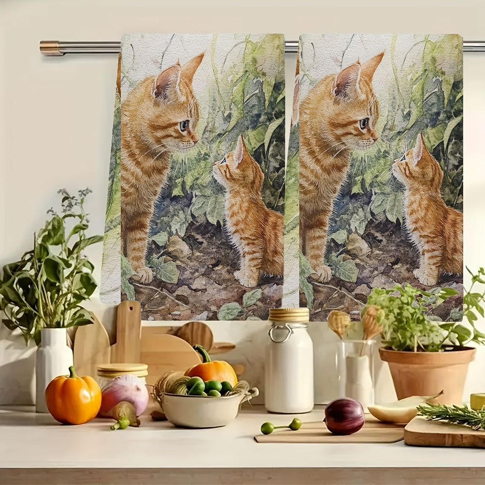 Get your hands on a set of 2 ultra soft kitchen towels featuring a charming "Curious Sniff of a Kitten" design. These highly absorbent and machine washable dish hand towels come in a contemporary style and measure 40.64x60.96 cm. Perfect for home decor