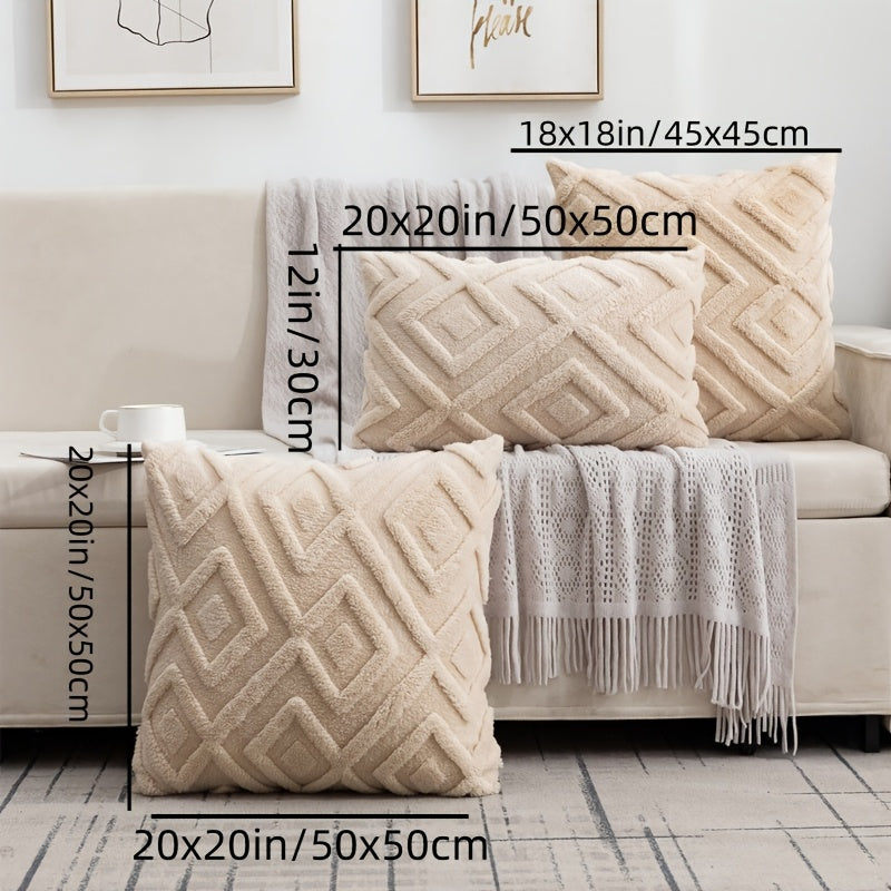 Soft velvet diamond check pillow cover, ideal for office sofa and headboard decor. Machine washable with zip closure (pillow insert not included). Perfect for couch pillows.