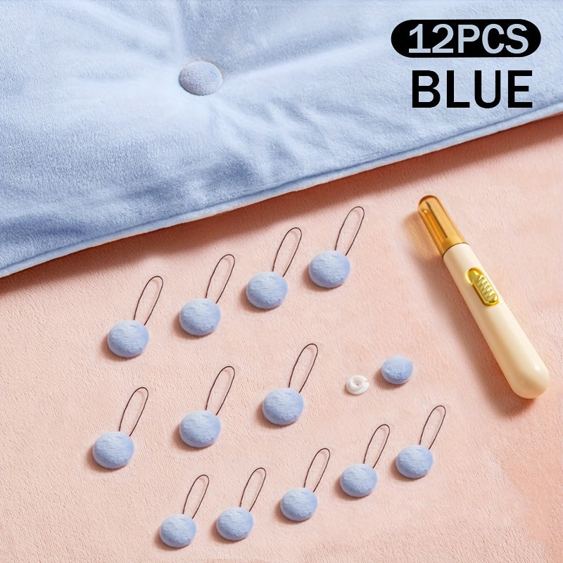 Mixed Color Pack of 6, 12, or 24 Invisible Bed Clips with Auxiliary Tool. These reusable bedding fasteners are designed to keep your bed covers in place and prevent slipping. Easy spot-clean care makes maintenance a breeze.