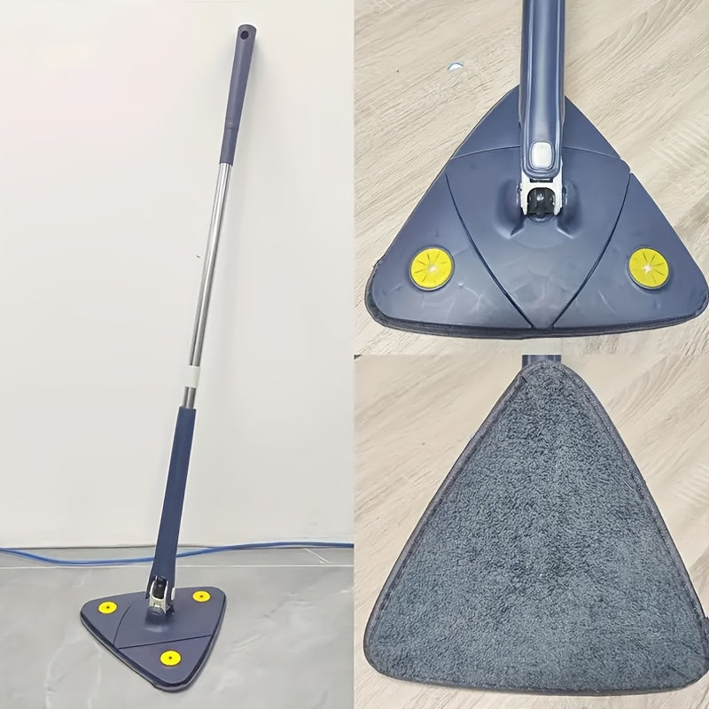 EasyWring Triangle Spin Mop with Built-In Scraper - Compact size for hands-free cleaning of kitchen, bathroom, and hardwood floors - Blue & Yellow Ergonomic Design