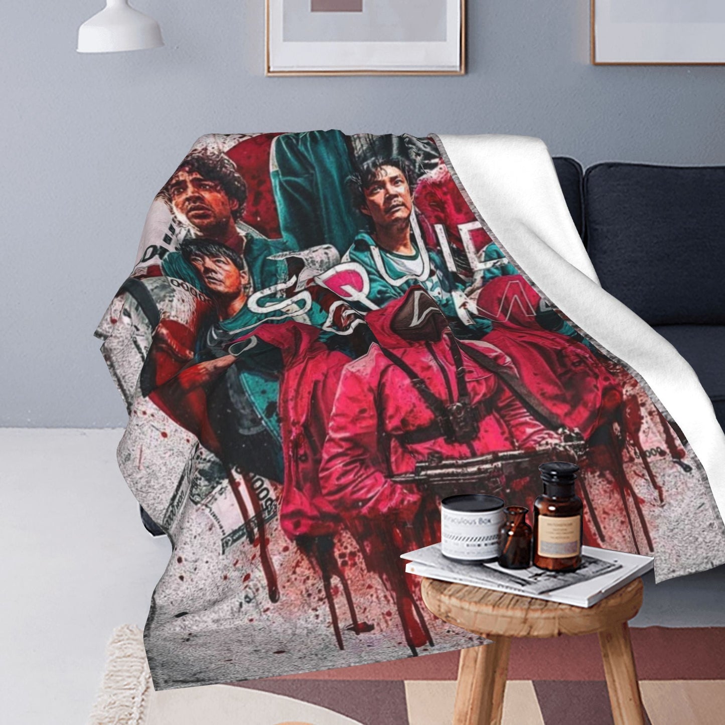 SQUAD GAME" Themed Flannel Throw Blanket - Luxuriously Soft and Cozy for Year-Round Comfort on Couch, in Office, on Bed, or while Camping - Featuring Unique Splatter Design, Ideal for Gifting during the Holiday Season