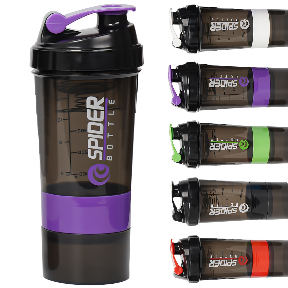 A 500ml protein shaker bottle with layered storage, portable, leak-proof design, and mixing ball. Perfect for gym workouts, weightlifting, and outdoor activities. Ideal for giving as holiday gifts to friends.