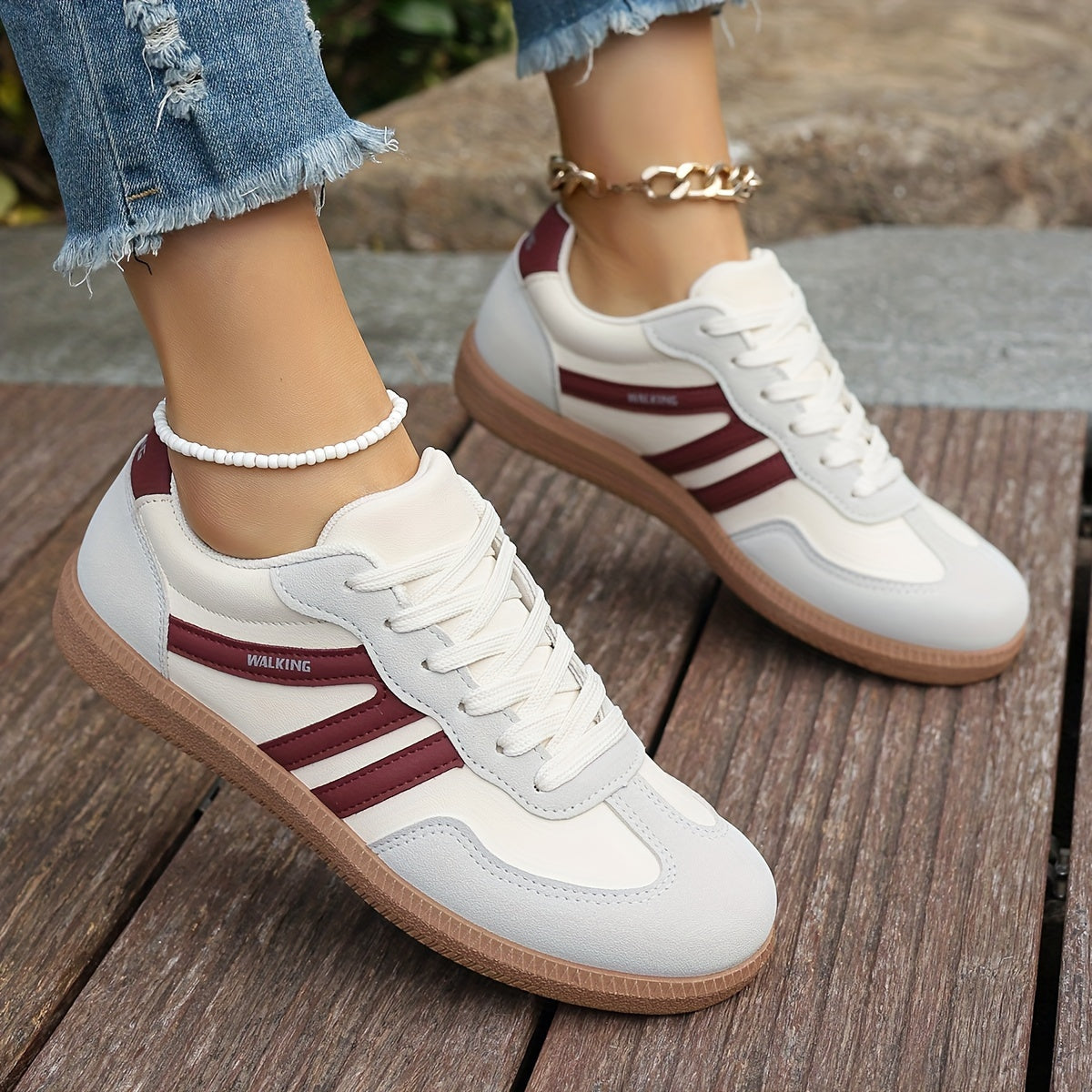 Women's Fashion Sneakers - Non-Slip, All-Season Casual with Stable Support, Faux Leather Upper & Fabric Lining