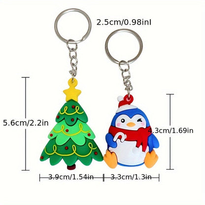 Set of 25 Festive PVC Cartoon Christmas Keychains, including Couple Keyrings with Ring Buckles and Holiday Charm Pendants for Decorating Christmas Trees Ornaments