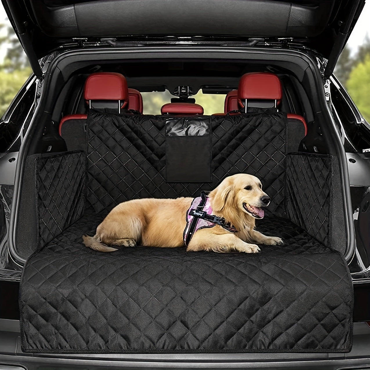 Waterproof dog cargo liner for trunk, water-resistant seat mat, non-slip cargo protector.