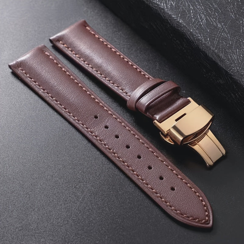 PU Leather Watchband with Solid Automatic Butterfly Buckle, Available in Various Sizes, Perfect for Business Attire or Gifting