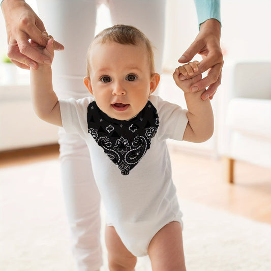 Baby Bandana Drool Bibs for Boys and Girls - Set of 3 with Adjustable Snaps. Made with Organic Cotton, Soft and Absorbent. Perfect Newborn Baby Shower Gift. Toddler Paisley Patterned Bibs for Drooling and Teething.