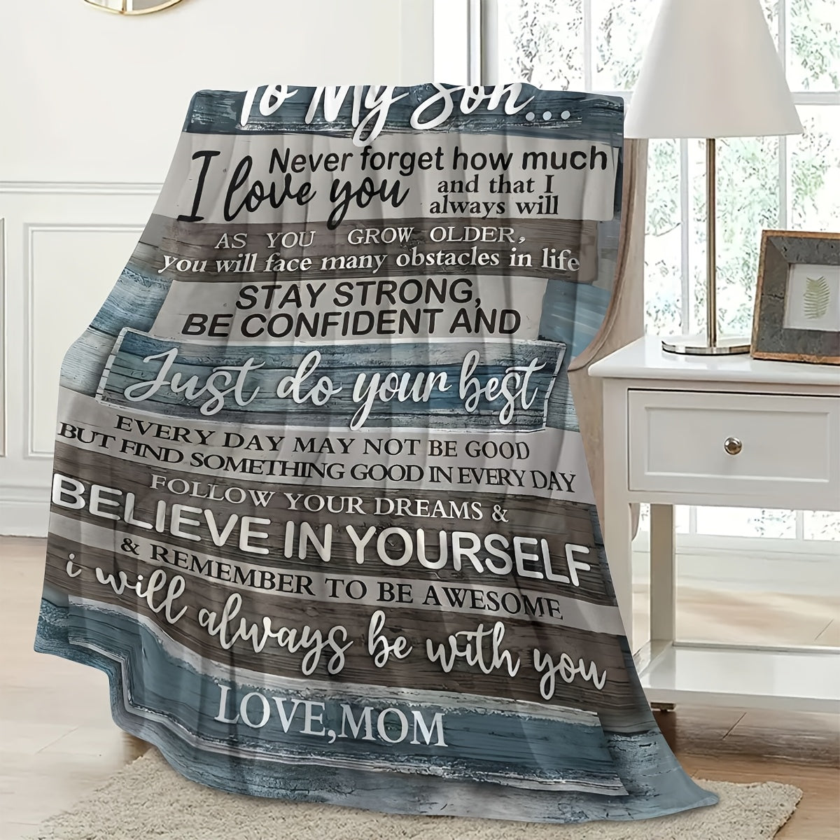 Gift from Mom to Son: Personalized Blanket - Perfect for Birthdays, Graduations, and Valentines- Gifts for Grown Sons - Sentimental Gesture from Mother.