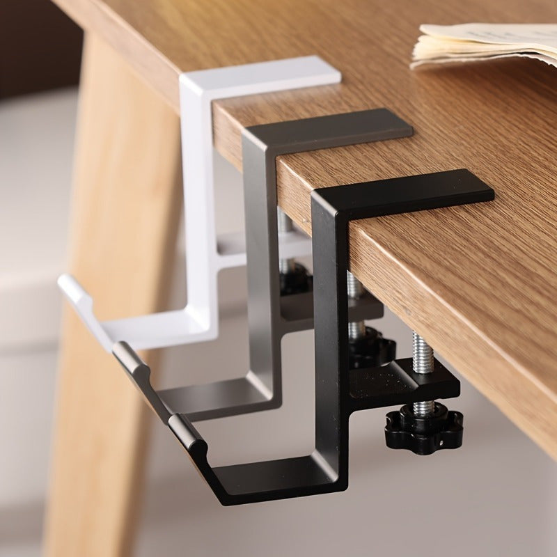 The Under-Desk Hook is Adjustable and Versatile with High Load Capacity, Made of Durable Aluminum, Perfect for Storing Kitchen and Office Essentials such as Backpacks - Comes in Black, Gray, and White Options