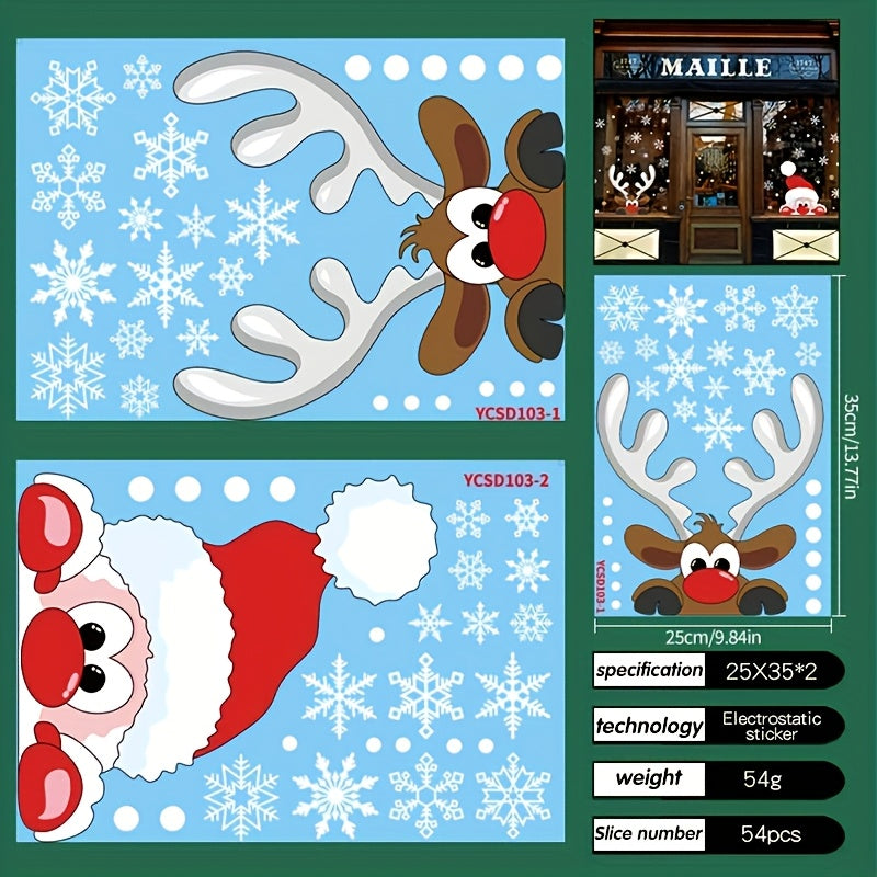 Decorate your holiday home with these festive Christmas Window Clings! The set includes snowflake, Santa, and reindeer decals measuring 24.99cm x 45.01cm. Made of electrostatic PVC, these stickers will add a winter wonderland touch to your Christmas