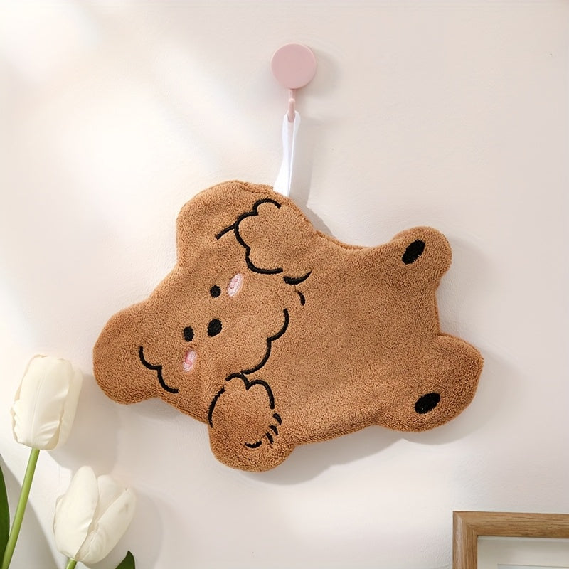 Cute cartoon dog hand towels made of modern coral fleece, 100% polyester. Set includes decorative animal designs on woven fabric. Suitable for bathroom and kitchen use, hand wash only. 300 GSM.