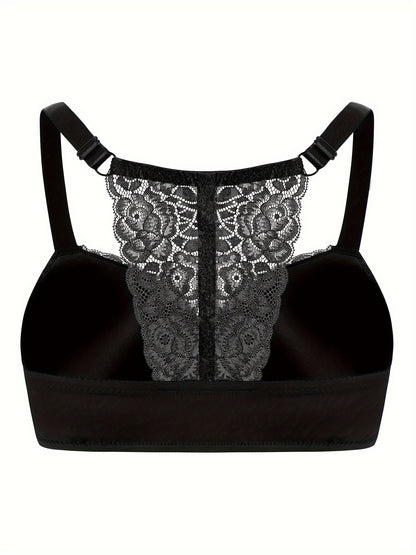 2 plus-size lace front closure bras for women with sexy racerback design, lightly padded and underwire support. Ultra-soft, lightweight, and comfortable for casual wear.