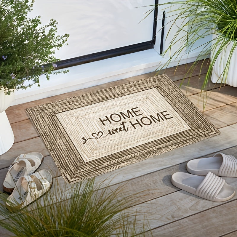 Machine washable striped rectangle doormat with non-slip backing, perfect for Christmas. Made of knit weave polyester, this home sweet home welcome mat is ideal for indoor use in the living room and bedroom. Add a touch of decoration to your apartment or