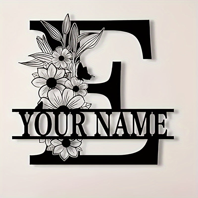 Unique Housewarming Gift - Personalized Home & Front Door Decor - Custom Metal Family Name Sign with Floral Design