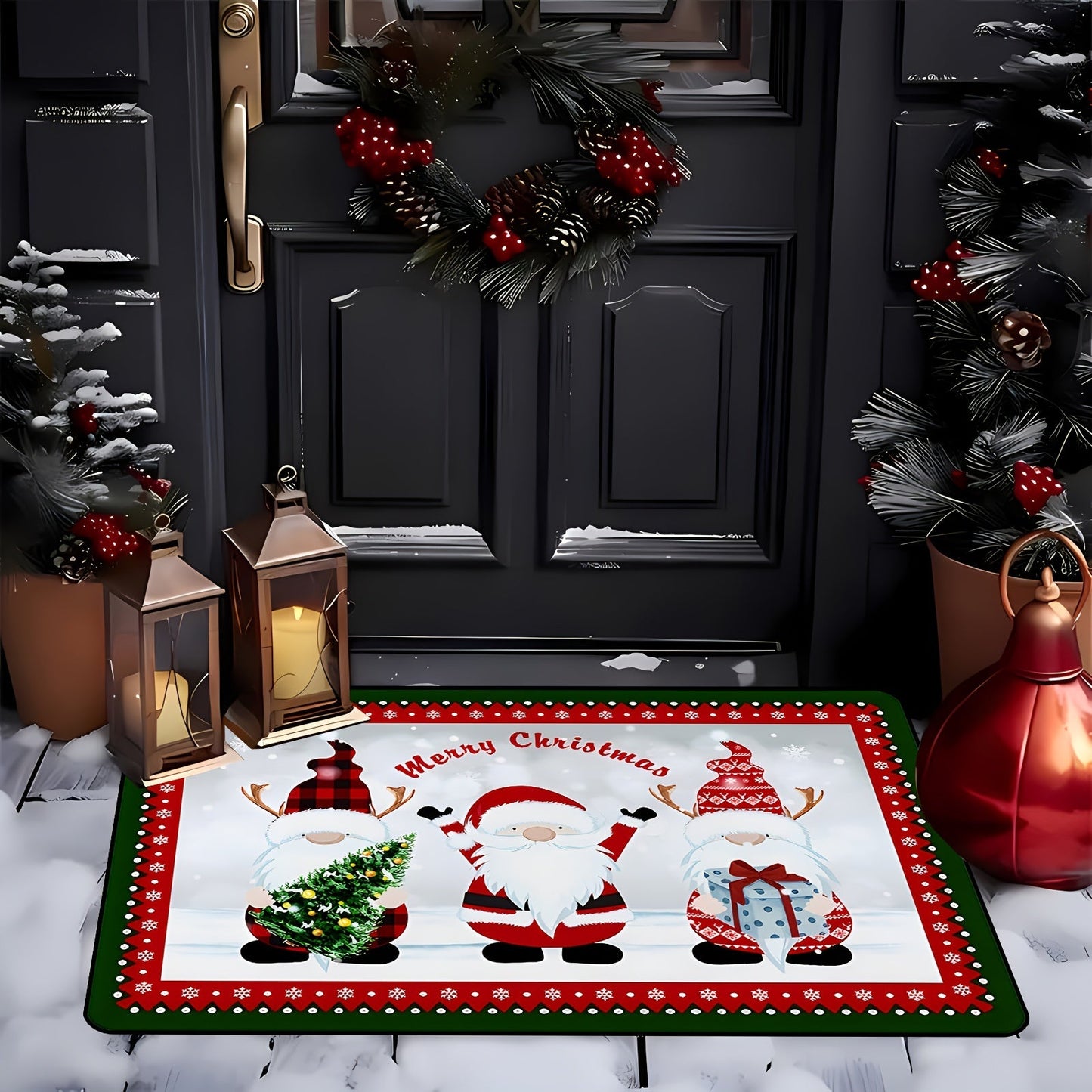 Polyester Christmas Santa Claus Doormat - Festive Entry Mat with Non-Slip Backing, Machine Washable, Holiday Decor Welcome Rug - 1 Piece