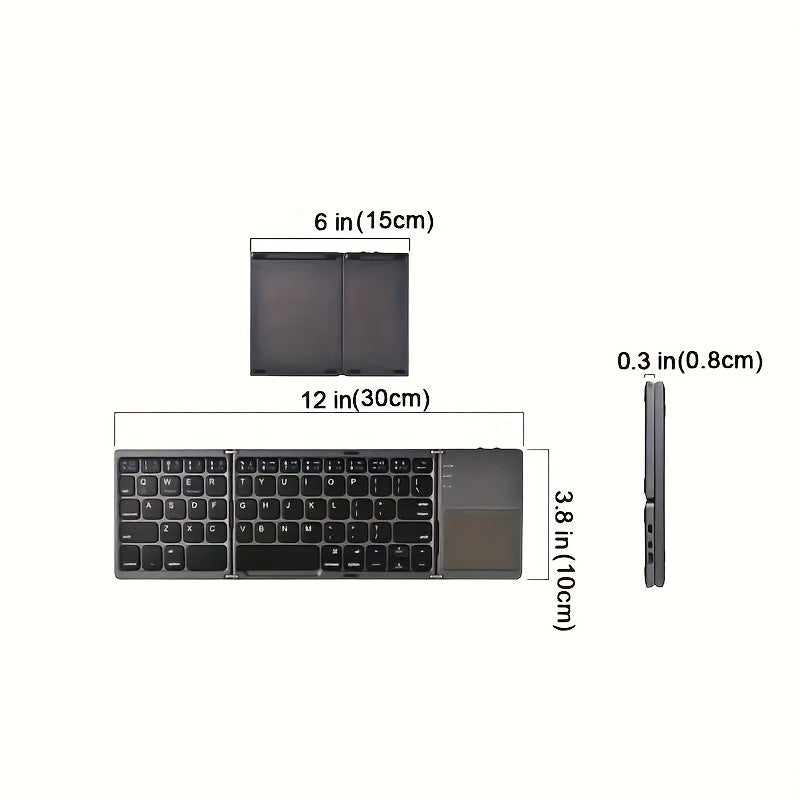 Compact and lightweight keyboard with touchpad, wireless connectivity, frosted finish, convenient touch pad, easy to carry, Type-C charging, USB cable included.