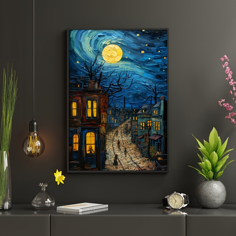 Vincent van Gogh "Starry Night" canvas art print - vibrant oil painting reproduction, unframed wall decor for multiple rooms, vertical orientation.