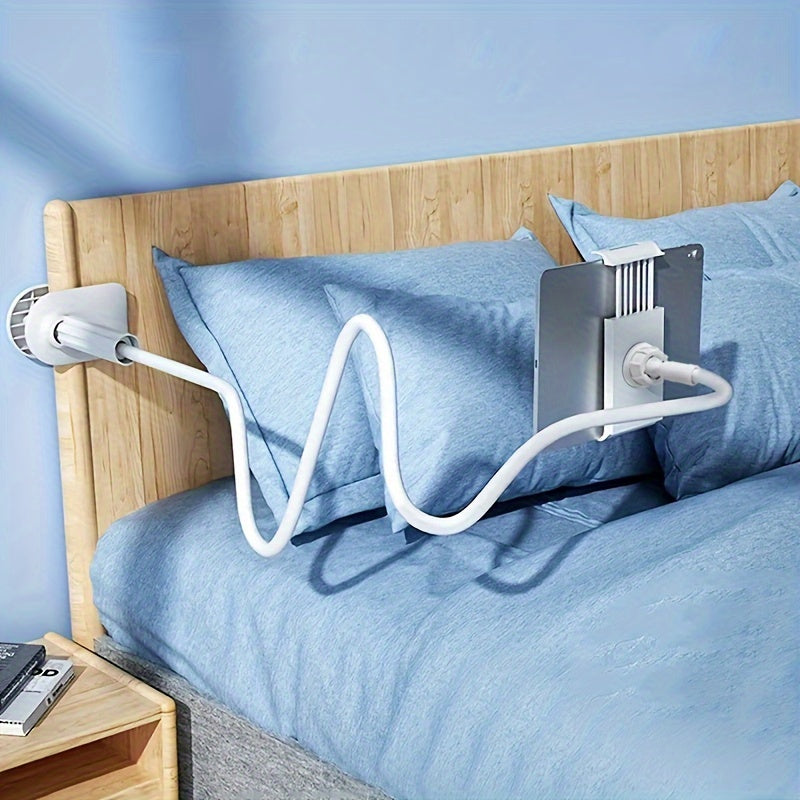 Lazy stand with spiral base for tablets and phones that rotates 360°, ideal for bedside use.