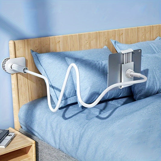 Lazy stand with spiral base for tablets and phones that rotates 360°, ideal for bedside use.