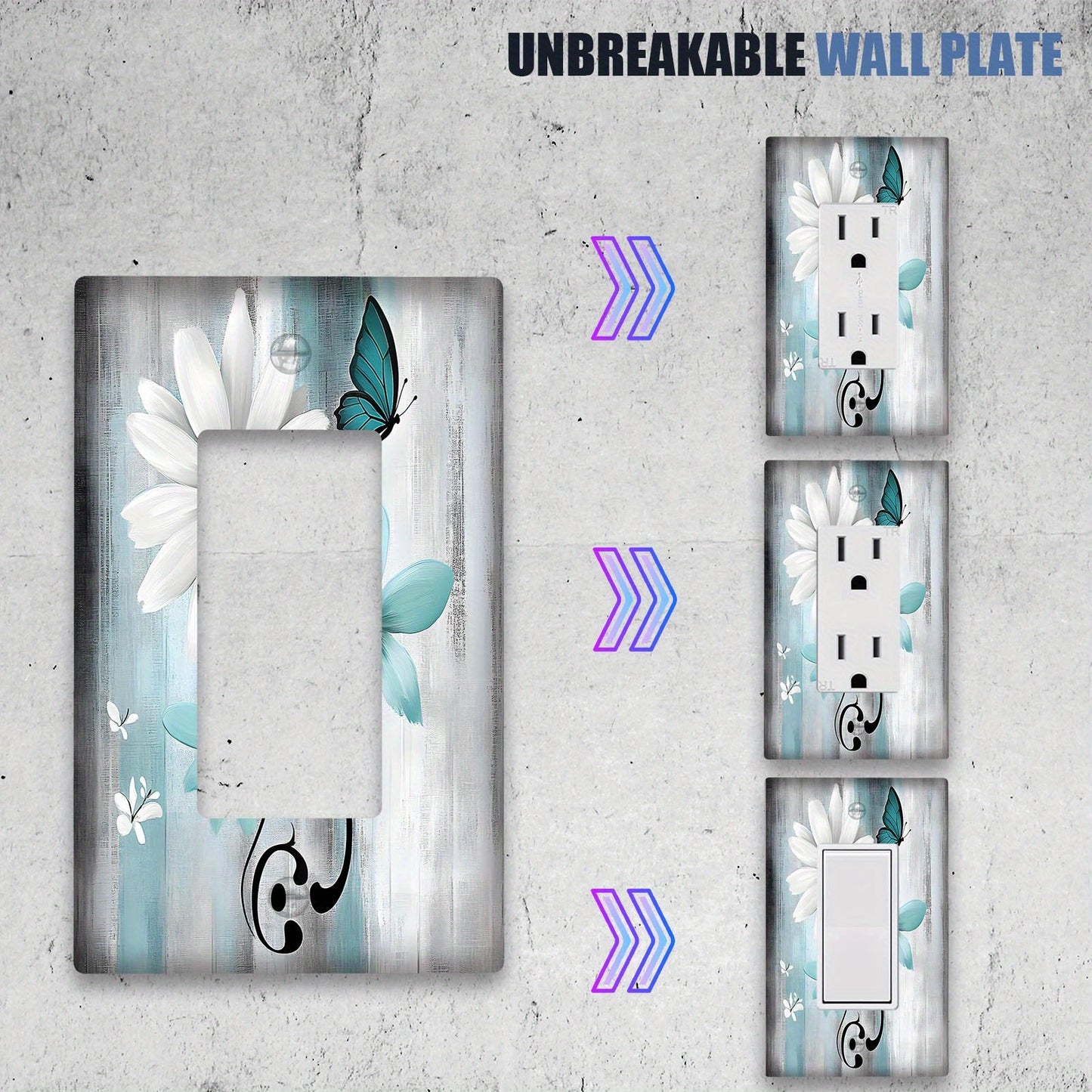 1pc Farm Teal Daisy Floral & Butterfly Wall Plate for Light Switches and Outlets - Versatile, Economic, & Easy to Clean.