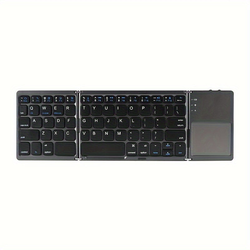 Portable and rechargeable wireless keyboard with touchpad, compatible with iPad Air 2, Windows 10, and Android devices. 81 keys, lightweight design, and durable construction.