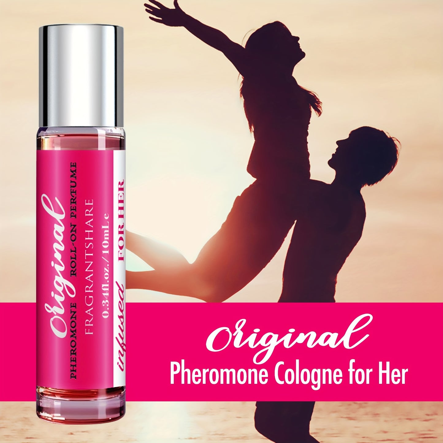 Pheromone cologne for women in a 0.34fl.oz roll-on, long-lasting confident scent, alcohol-based with floral fragrance, perfect for travel or gifts.