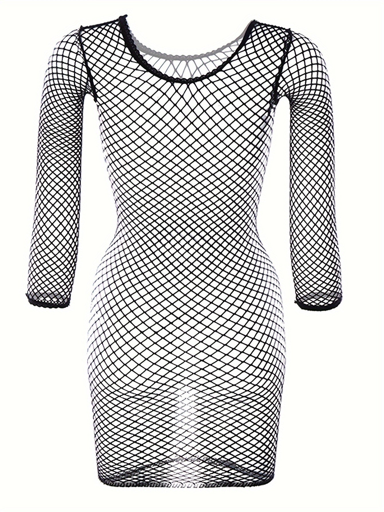 Sensual long sleeve lingerie dress with transparent mesh details for women.