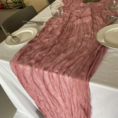 Boho cheesecloth table runner for various occasions and home decor.